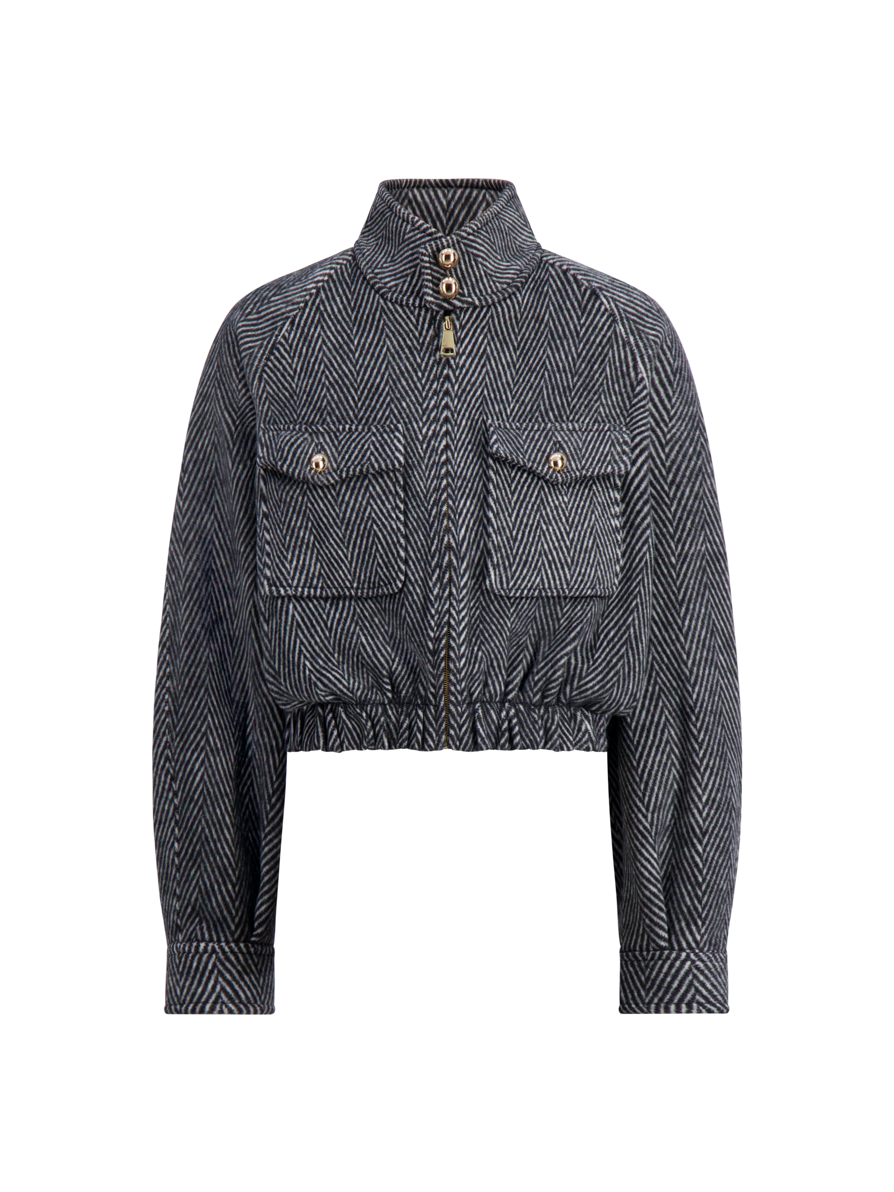 Cecilia Herringbone Tweed Bomber | Black