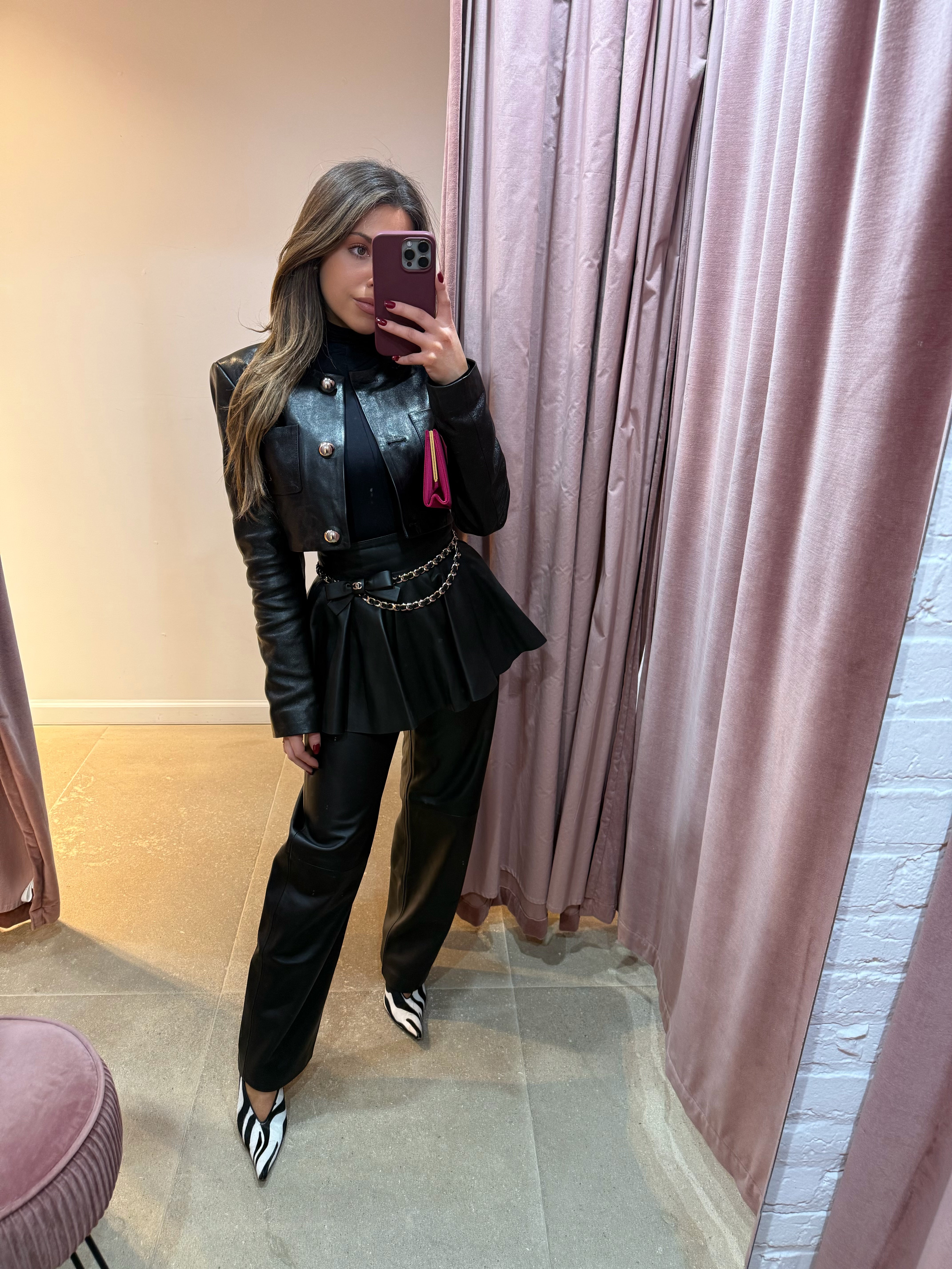 Black Leather Peplum Skirt Belt | Black