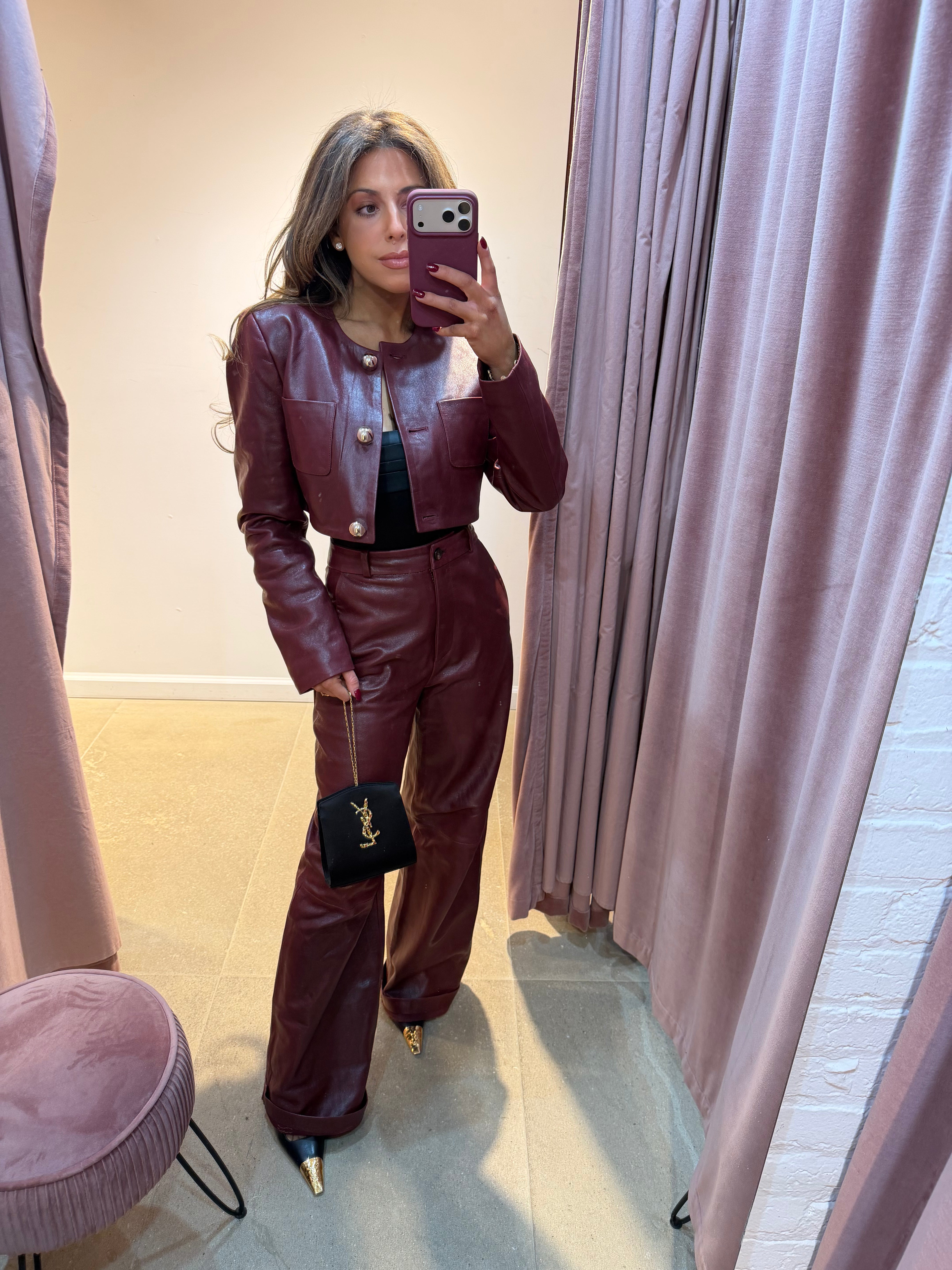 Cambon Waxy Leather Trouser | Oxblood Burgundy